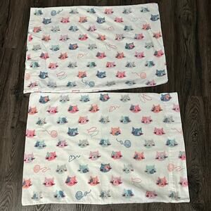 Cuddl Duds Savvy Cats Pillowcase Pair Flannel Set of 2 White Pink Blue Kittens